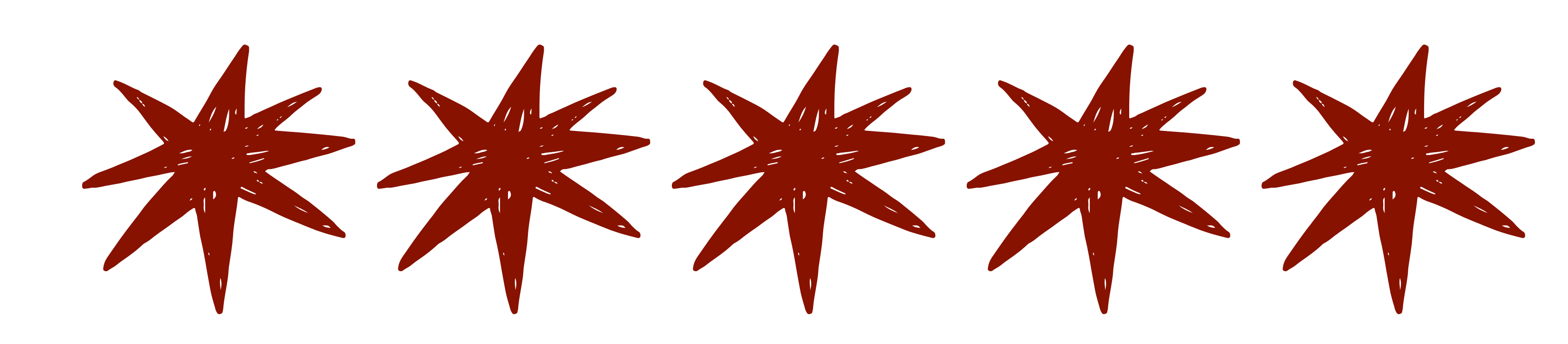 Four small red star-like icons arranged in a row on a white background.