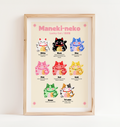 Framed poster of Maneki-neko with color options on a white wall